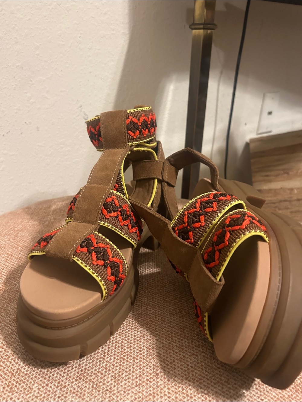 UGG Brown Platform Sandals with Orange Trim